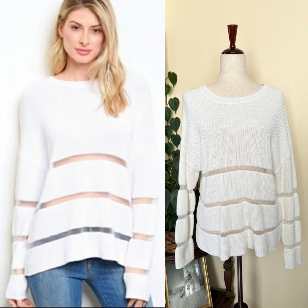 g.v.o. White Mesh Stripe Sweater sz S